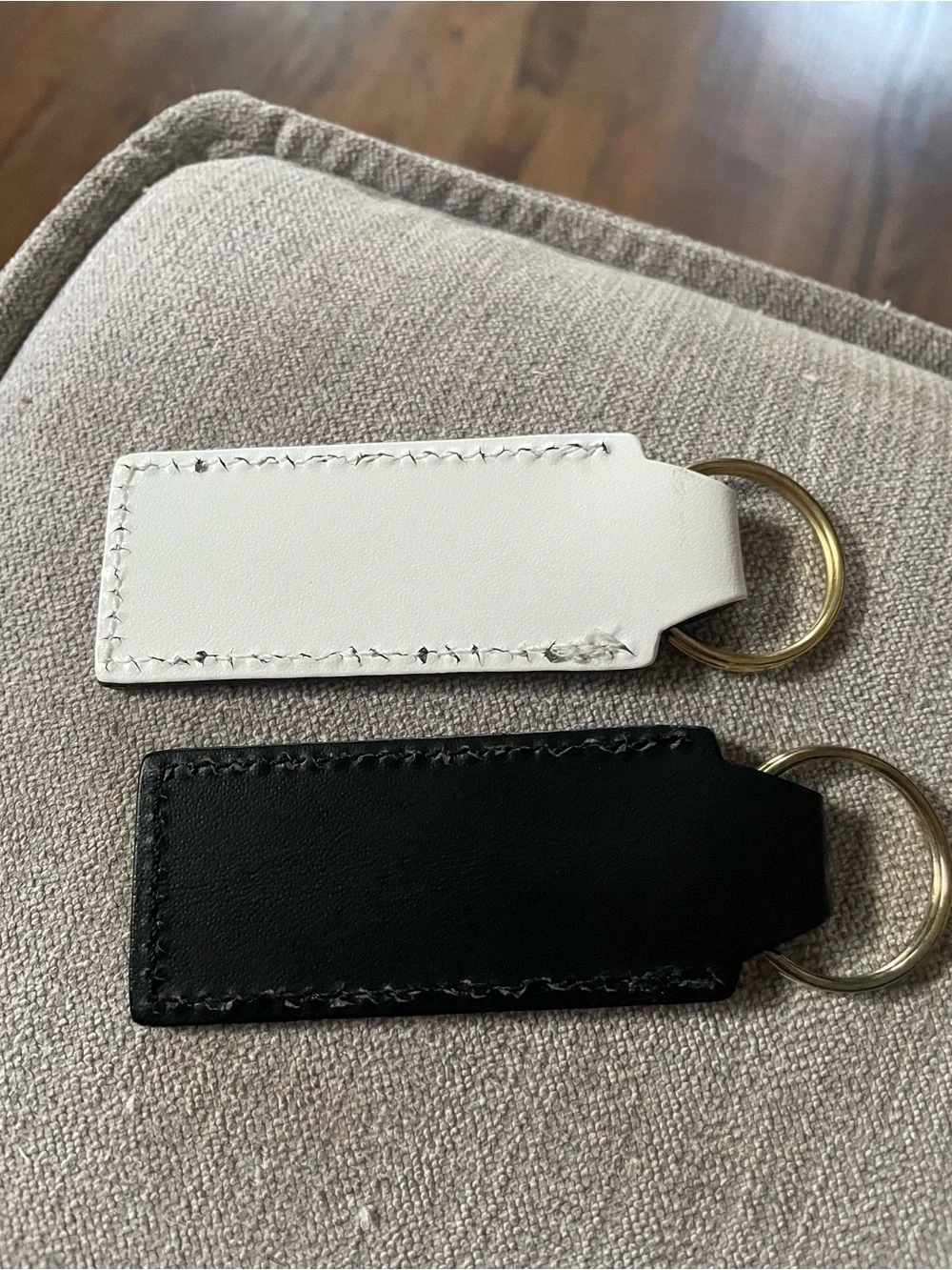 Leather 'His' and 'Hers' Keychain Set - Black & White with Gold Lettering